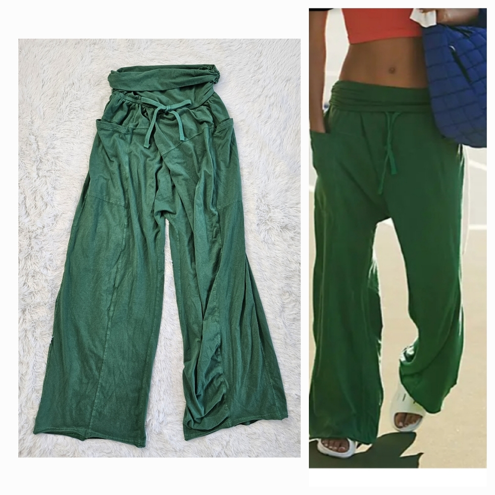 FP Movement by Free People Forest Green Wide-Leg Track Pants